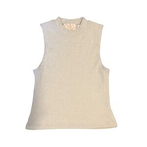 Francescas Rosie French Gray Ribbed Mock Neck Tank Top Small